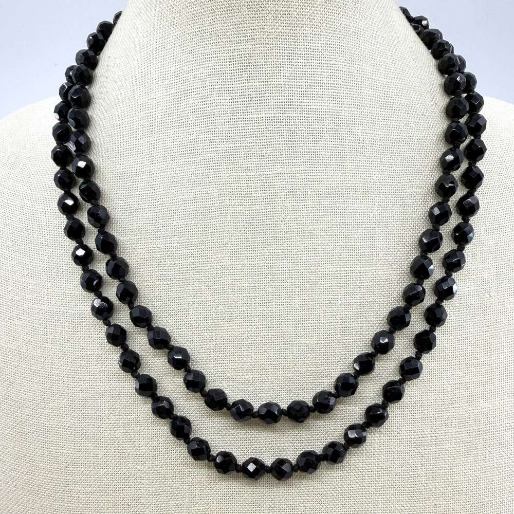 Elegant Double Strand Black Faceted Bead Necklace Statement Jewelry Boho Style